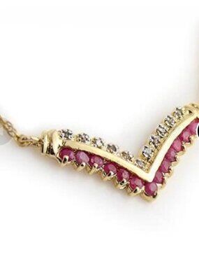 Ruby Chevron Necklace Gold Plated w Diamond Accents Designer Style